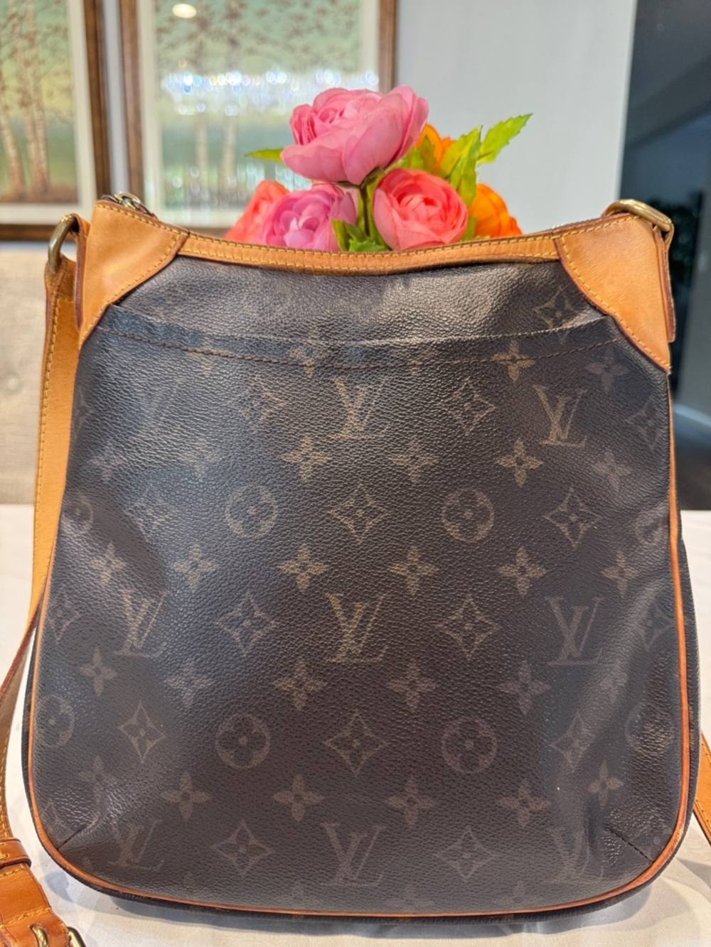 Authentic Louis Vuitton Monogram Crossbody in Brown and Tan Leather Trim - Picture 3 of 14